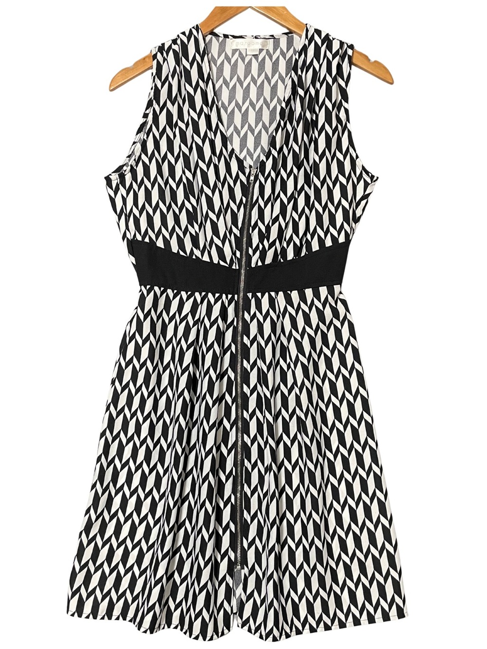 Mazooma Black & White Geometric Zip Front Sleeveless Dress Women’s Medium